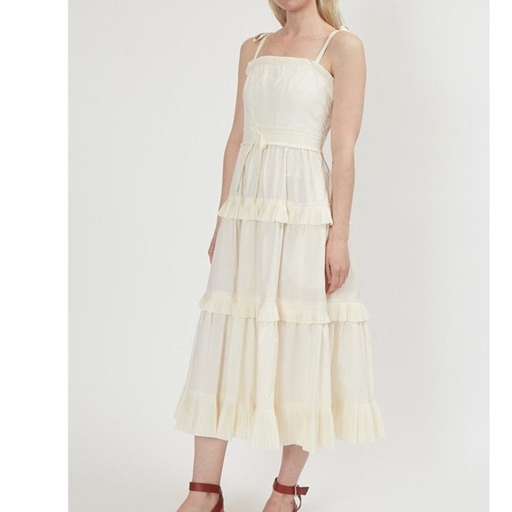 Ulla Johnson Lune Dress in Blanc ruffle tiered cotton poplin ribbon tie size 0 - Picture 9 of 10